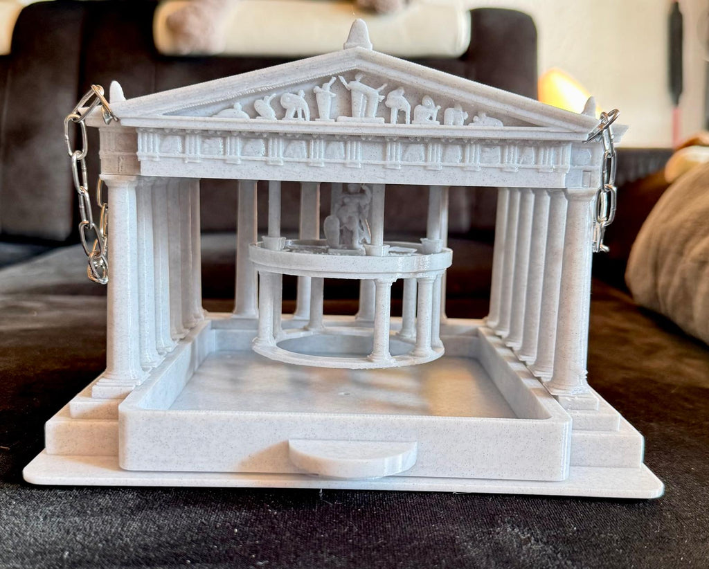 Handgefertigte Parthenon-Vogelfutterstation – außergewöhnliches Vogelfutterhaus im Stil der Akropolis