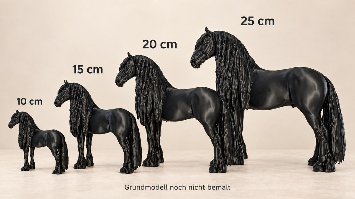 Handbemalte Friesenhengst-Figur aus PLA – 10 bis 25 cm