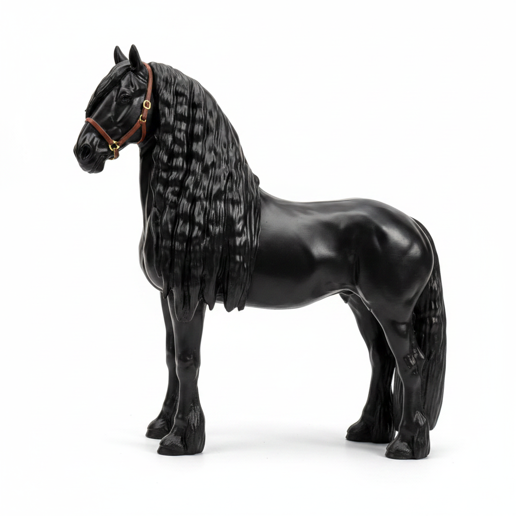 Friesenhengst Figur 18,5cm – 3D Druck PLA Handbemalt | Edle Deko Pferdestatue & Geschenk für Pferdeliebhaber | Detailliertes Modell Friese