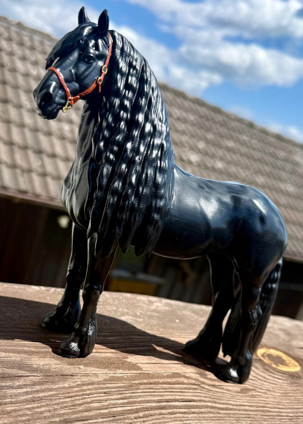 Friesenhengst Figur 18,5cm – 3D Druck PLA Handbemalt | Edle Deko Pferdestatue & Geschenk für Pferdeliebhaber | Detailliertes Modell Friese