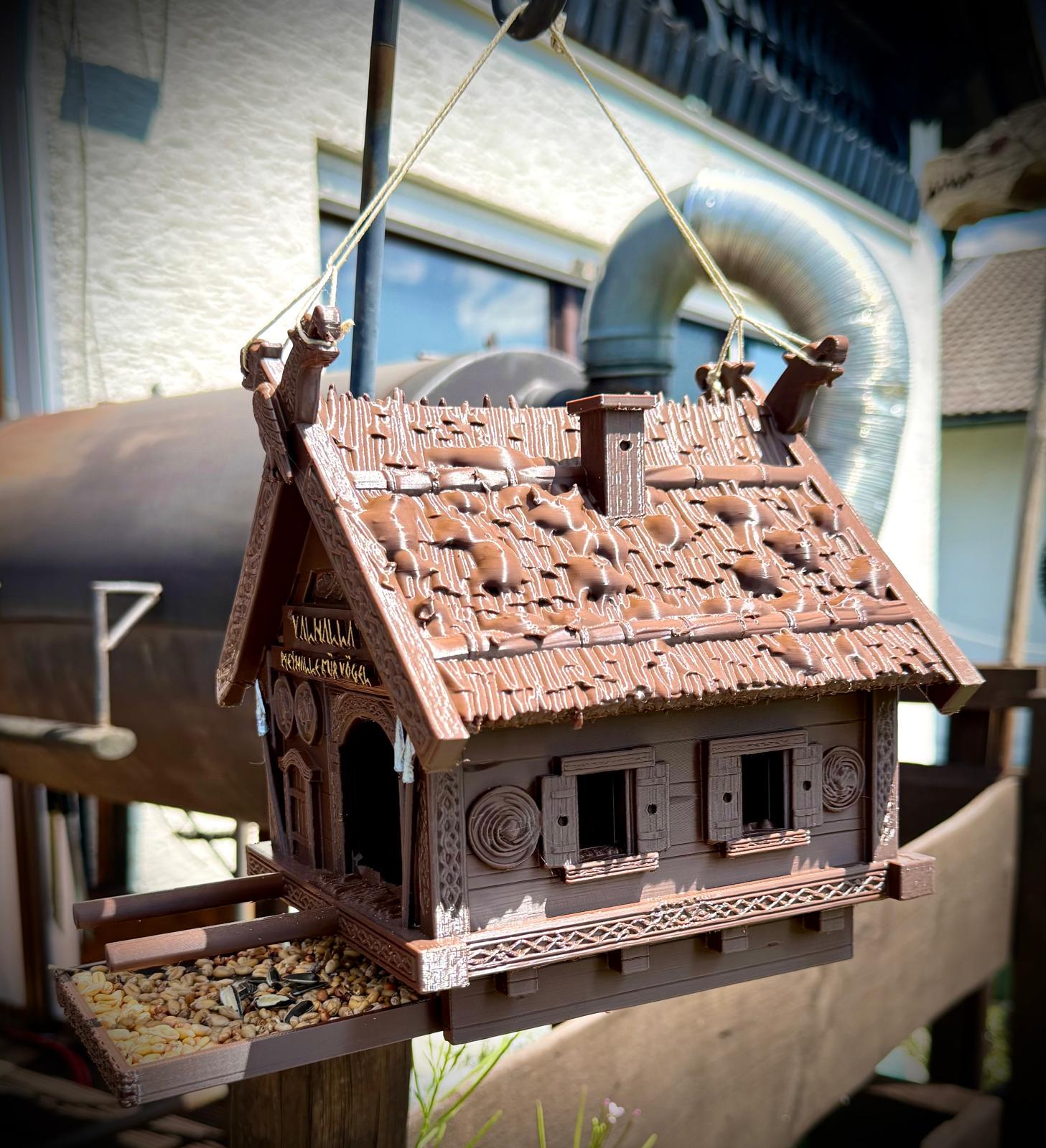 Vogelhaus Wikinger, Valhalla Vogelhaus, Methalle Vögel, 3D Druck, Wetterfestes Futterhaus, Odin Raben, Vogelfutterstation, PETG Vogelhaus