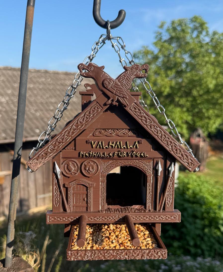 Vogelhaus Wikinger, Valhalla Vogelhaus, Methalle Vögel, 3D Druck, Wetterfestes Futterhaus, Odin Raben, Vogelfutterstation, PETG Vogelhaus