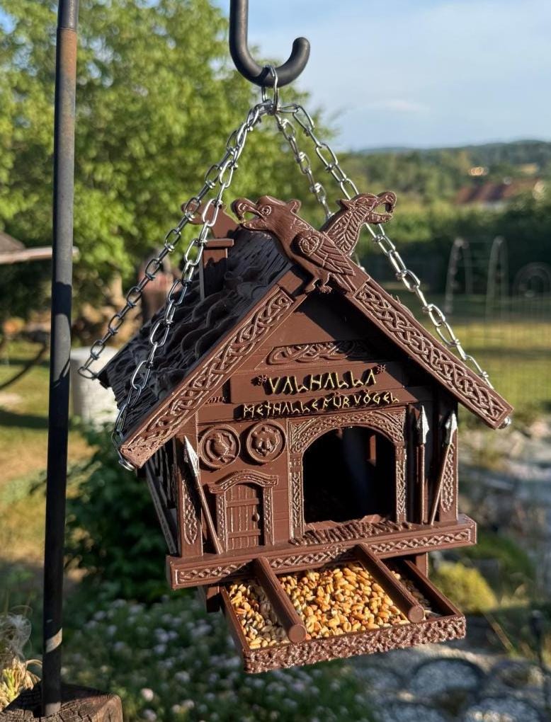 Vogelhaus Wikinger, Valhalla Vogelhaus, Methalle Vögel, 3D Druck, Wetterfestes Futterhaus, Odin Raben, Vogelfutterstation, PETG Vogelhaus