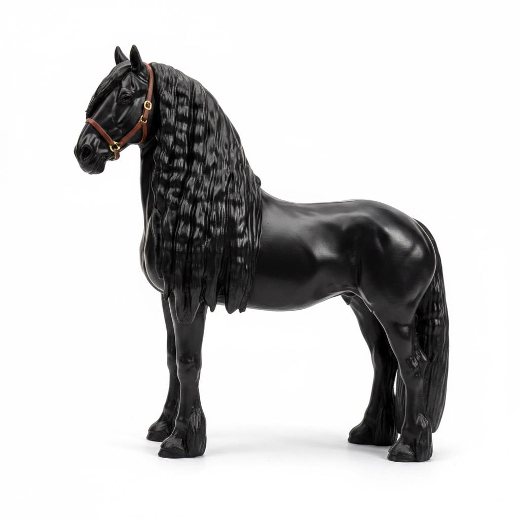 Friesenhengst Figur 18,5cm – 3D Druck PLA Handbemalt | Edle Deko Pferdestatue & Geschenk für Pferdeliebhaber | Detailliertes Modell Friese