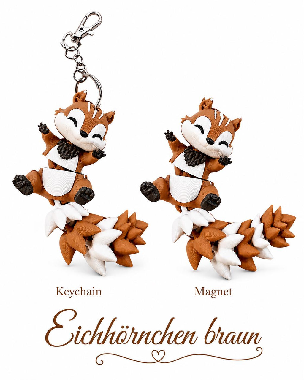 Flexi Wildtiere Schlüsselanhänger oder Magnet | Eichhörnchen, Fuchs, Gepard, Koala, Panda, Tiger, Waschbär, Wolf | 3D Druck Geschenk