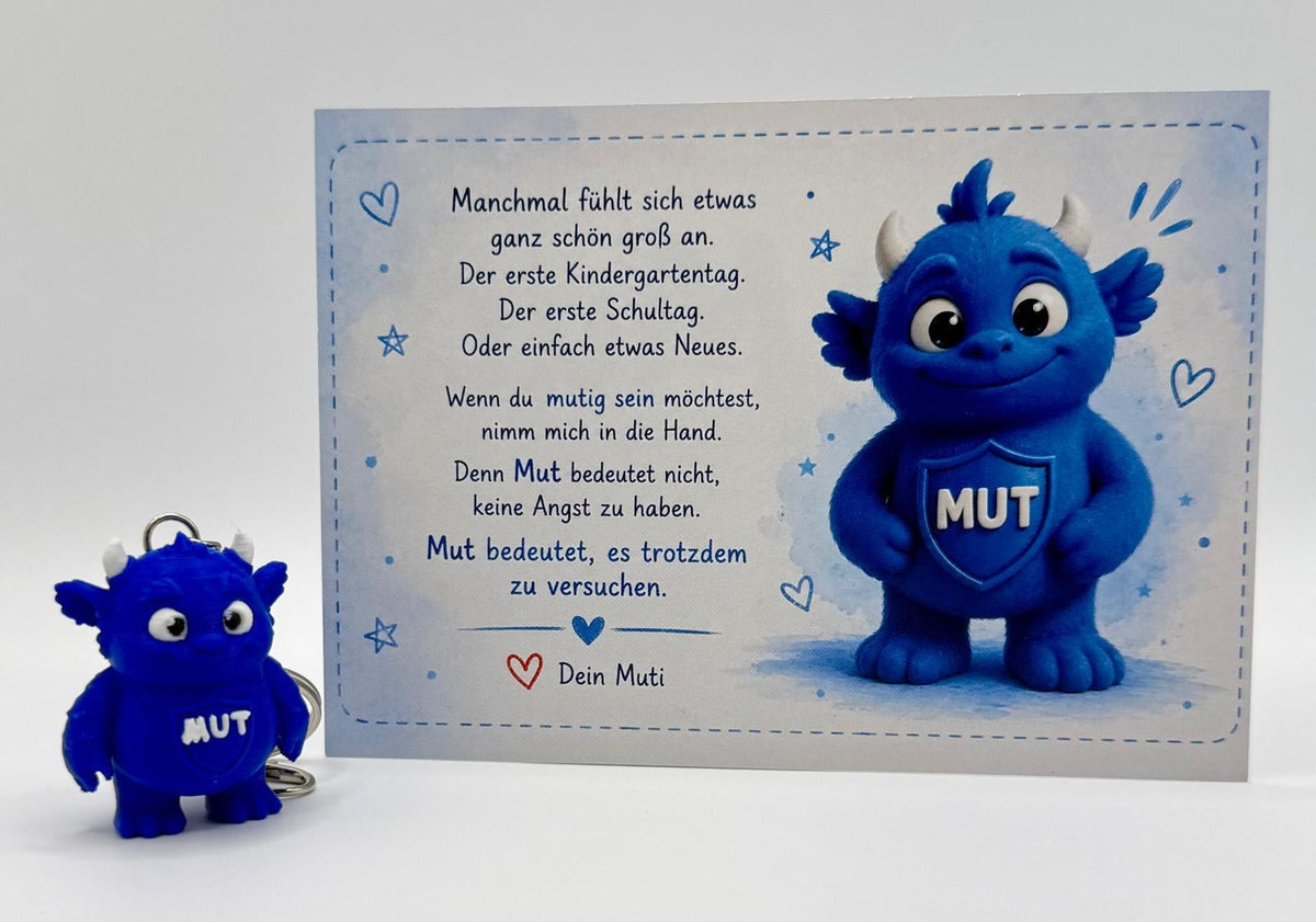 MuMons Muti & Mina – Mutmacher Schlüsselanhänger mit Karte | kleiner Begleiter für Kinder, Jugendliche und Erwachsene
