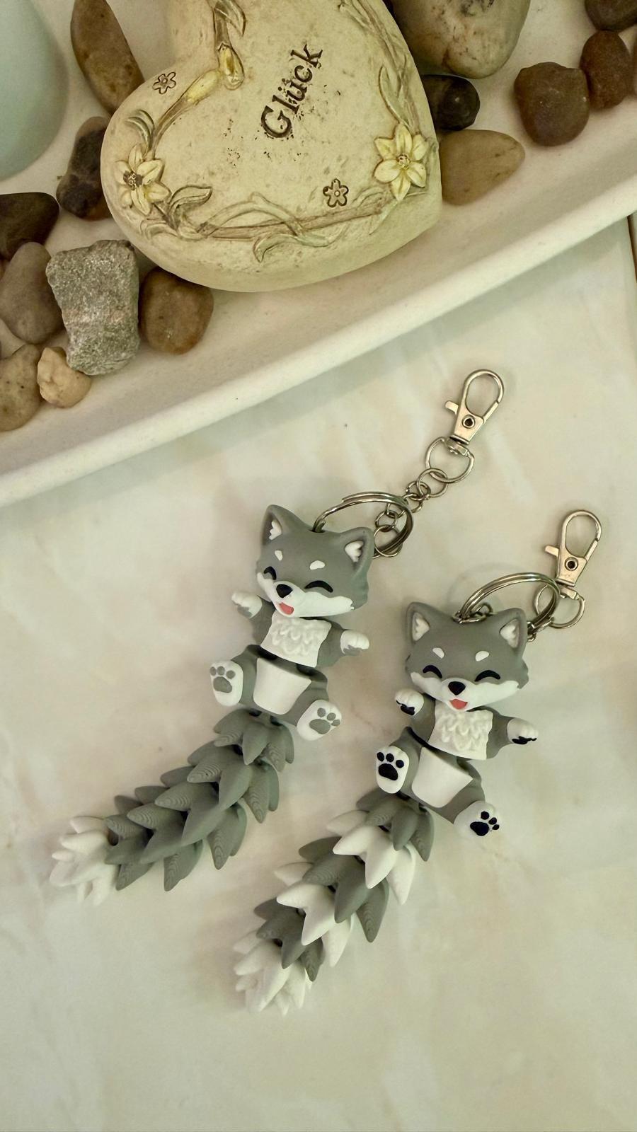Flexi Wildtiere Schlüsselanhänger oder Magnet | Eichhörnchen, Fuchs, Gepard, Koala, Panda, Tiger, Waschbär, Wolf | 3D Druck Geschenk