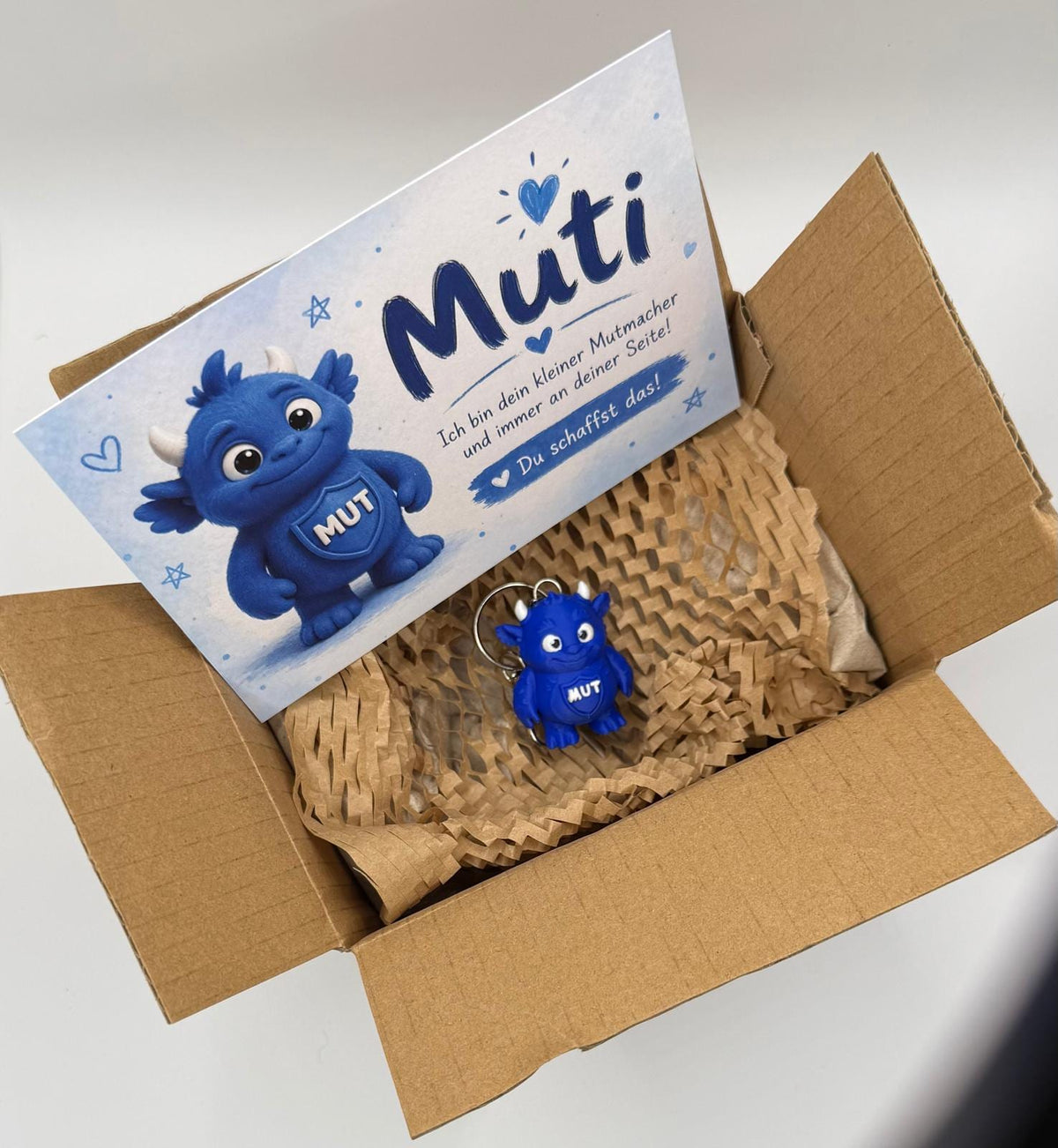 MuMons Muti & Mina – Mutmacher Schlüsselanhänger mit Karte | kleiner Begleiter für Kinder, Jugendliche und Erwachsene