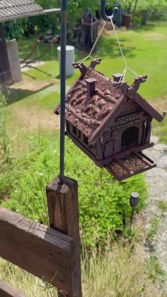 Vogelhaus Wikinger, Valhalla Vogelhaus, Methalle Vögel, 3D Druck Vogelhaus, Wetterfestes Futterhaus, Lustiges Vogelhaus, Geschenk für Garten, Wikinger Deko, Odin Raben, Vogelfutterstation, Kreatives Vogelhaus, Nerd Garten Deko, PETG Vogelhaus