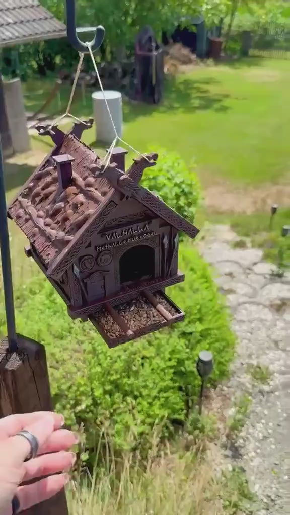 Vogelhaus Wikinger, Valhalla Vogelhaus, Methalle Vögel, 3D Druck, Wetterfestes Futterhaus, Odin Raben, Vogelfutterstation, PETG Vogelhaus