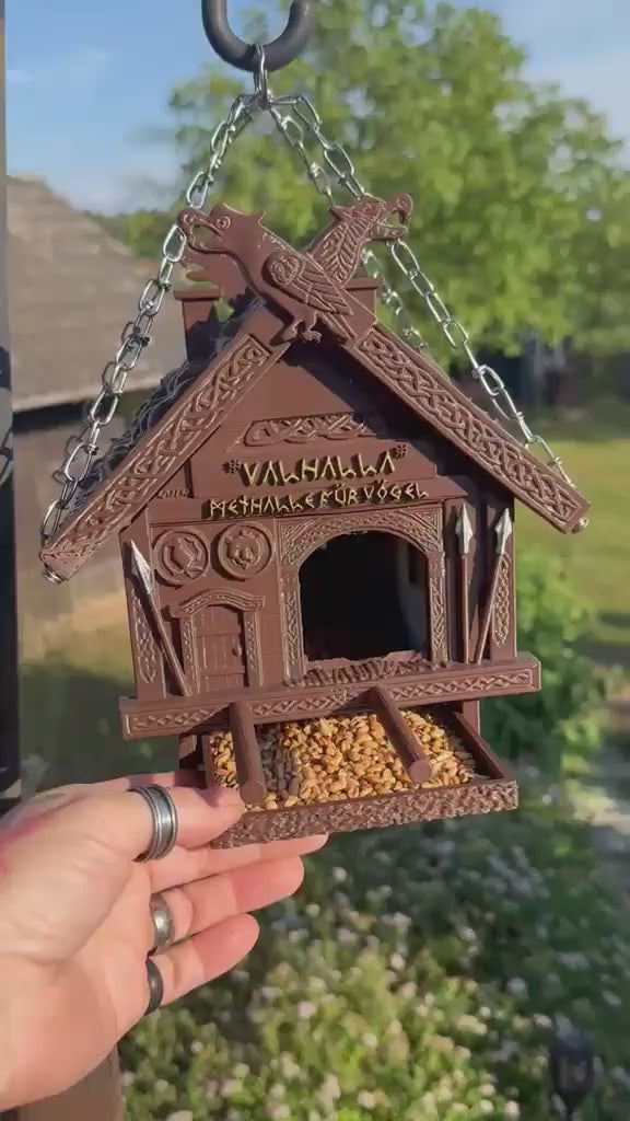 Vogelhaus Wikinger, Valhalla Vogelhaus, Methalle Vögel, 3D Druck, Wetterfestes Futterhaus, Odin Raben, Vogelfutterstation, PETG Vogelhaus
